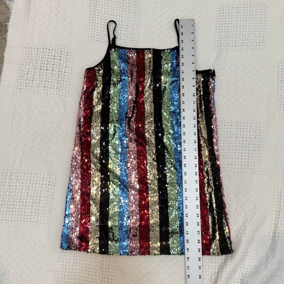 medium sequin multicolor striped mini dress metallic D4 2921 - Picture 4 of 11